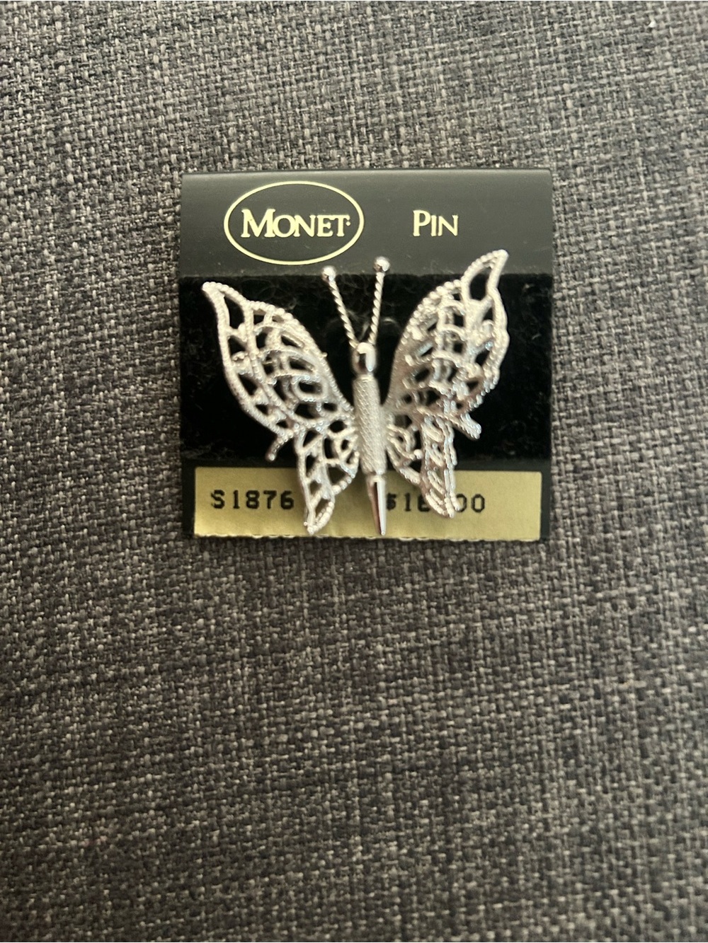 NWT Vintage Monet Butterfly Brooch Pin Silver Filigree 3-Dimensional 1.5"